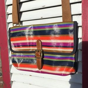Fossil Bright Stripes Coated Canvas & Leather Bag